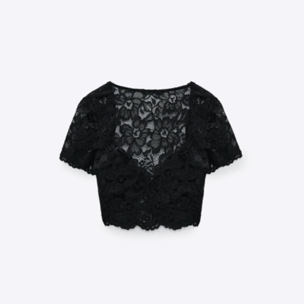 Zara 🖤🖤🖤Black Lace Cropped Top -Size Medium - NWT